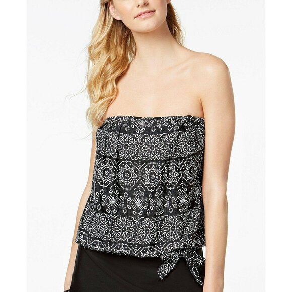 24th & Ocean "Spot On" Black Side Tie Bandeau Tankini Swim Top Small 8/10‎ NWT - Picture 1 of 4